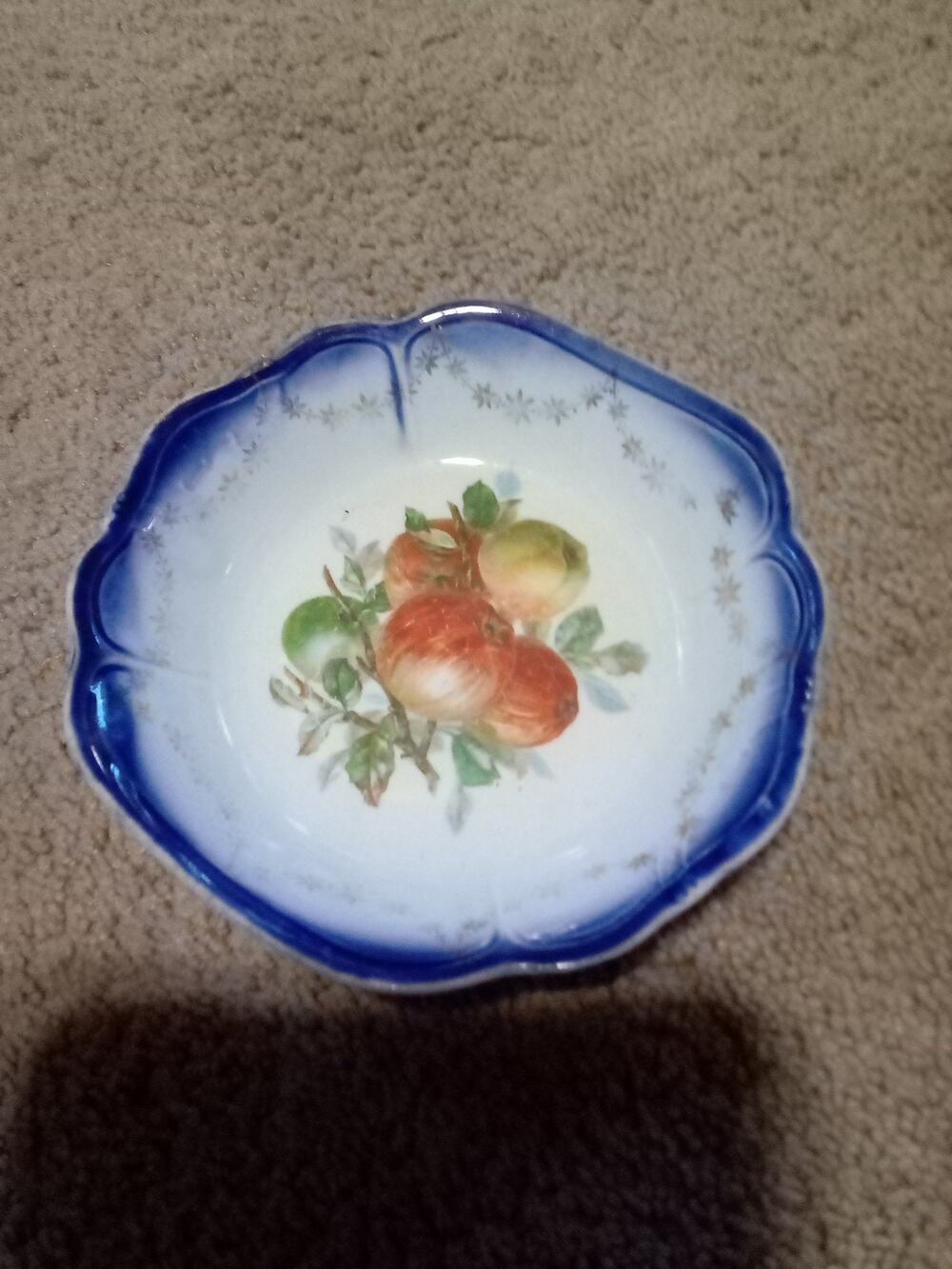 Antique Imperial China Semi Vitreous Small Bowl With Blue Edge 6 Inch